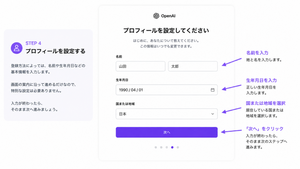 プロフィール入力画面