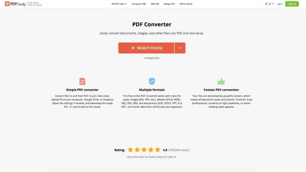PDF CandyのPDF変換画面