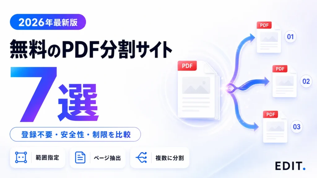 無料のPDF分割サイトおすすめ7選を表すアイキャッチ