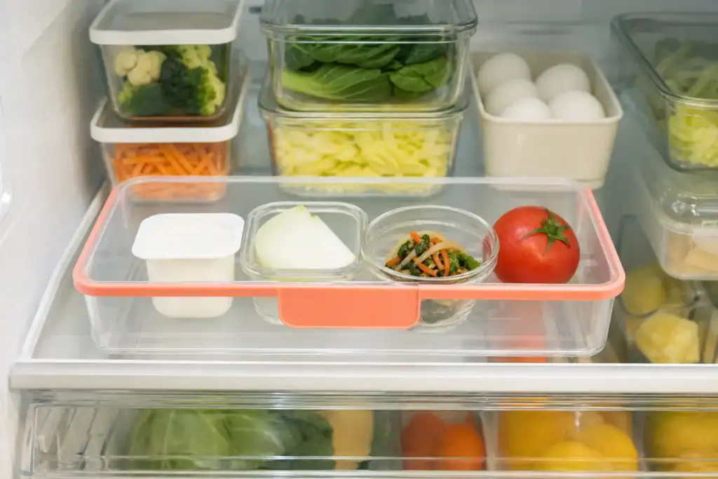 期限の近い食品を手前へまとめた早く食べるボックス