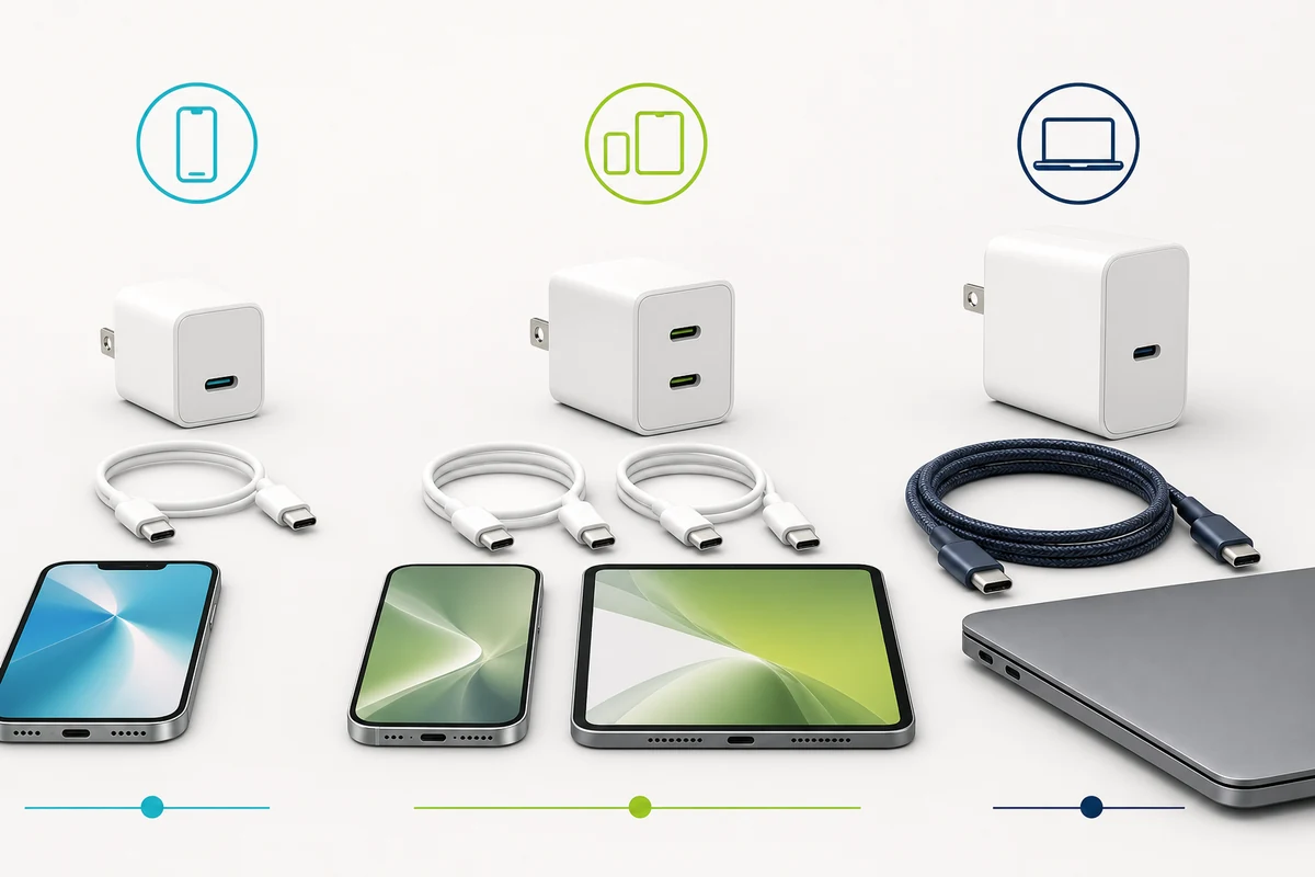 スマートフォン単体、2台同時、ノートパソコン用のUSB-C充電器とケーブルの選び方