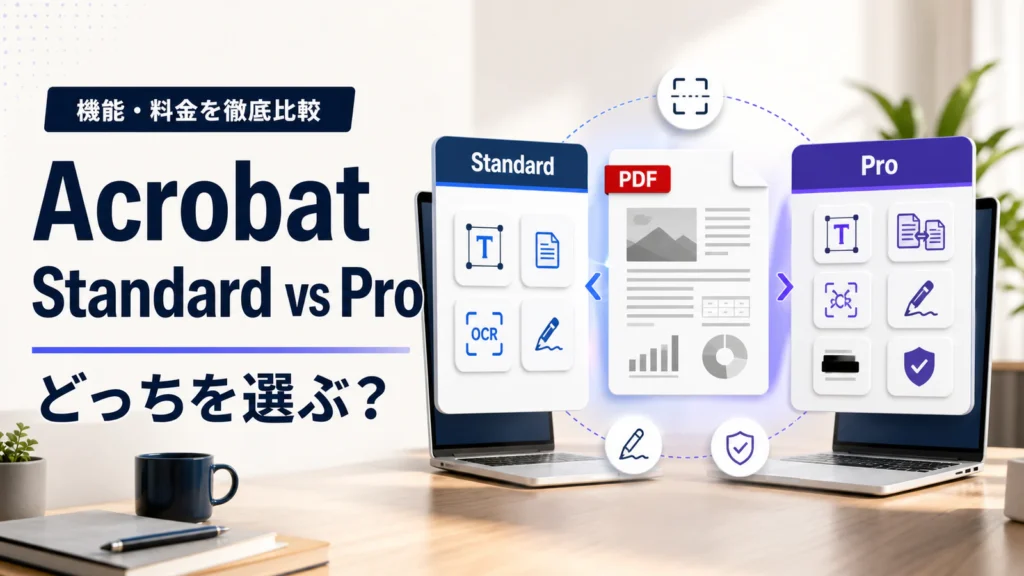 dobe Acrobat StandardとProの機能を比較するイメージ
