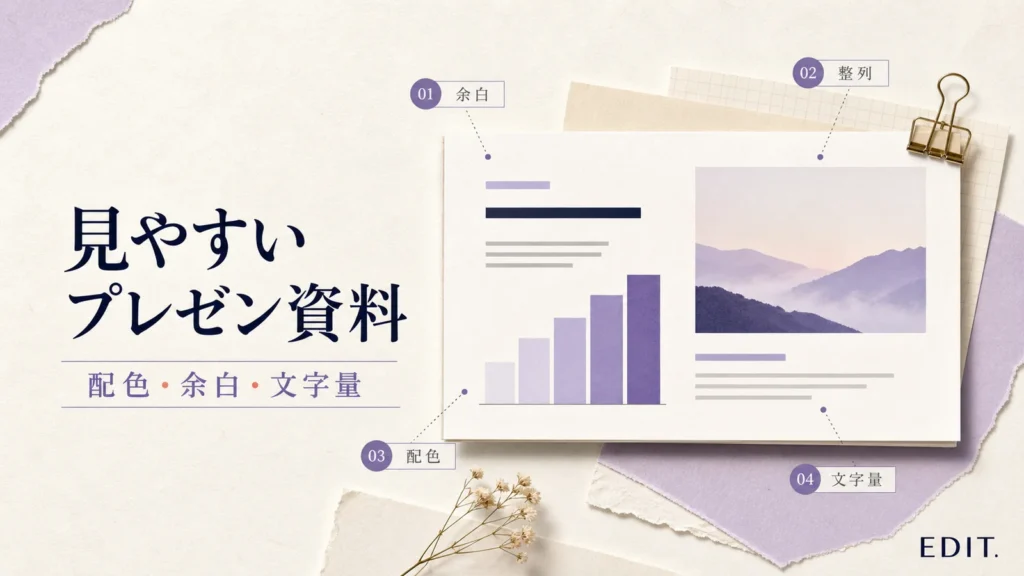見やすいプレゼン資料の作り方を配色・余白・整列・文字量で解説するアイキャッチ