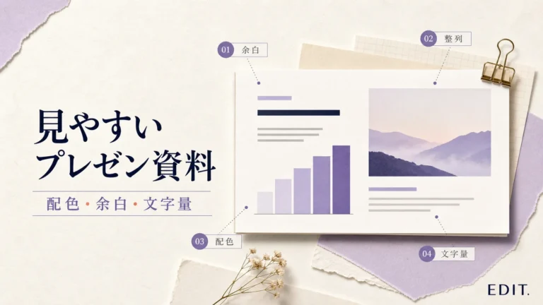 見やすいプレゼン資料の作り方を配色・余白・整列・文字量で解説するアイキャッチ