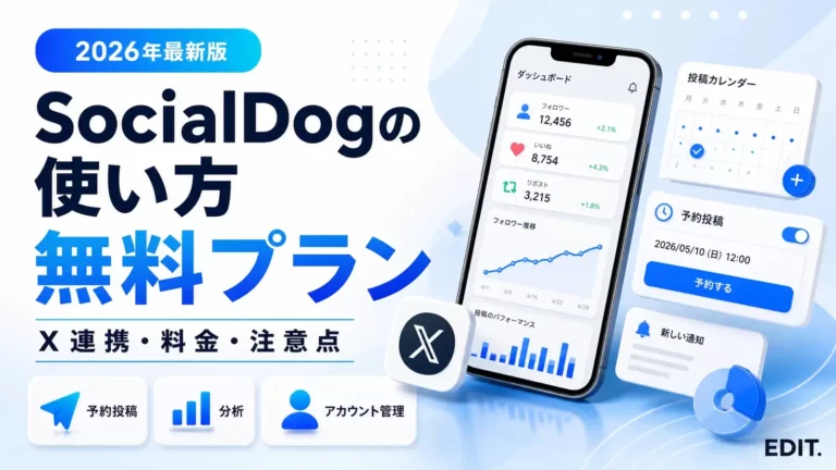 SocialDogの無料プラン・X連携・料金・注意点を解説する記事のアイキャッチ